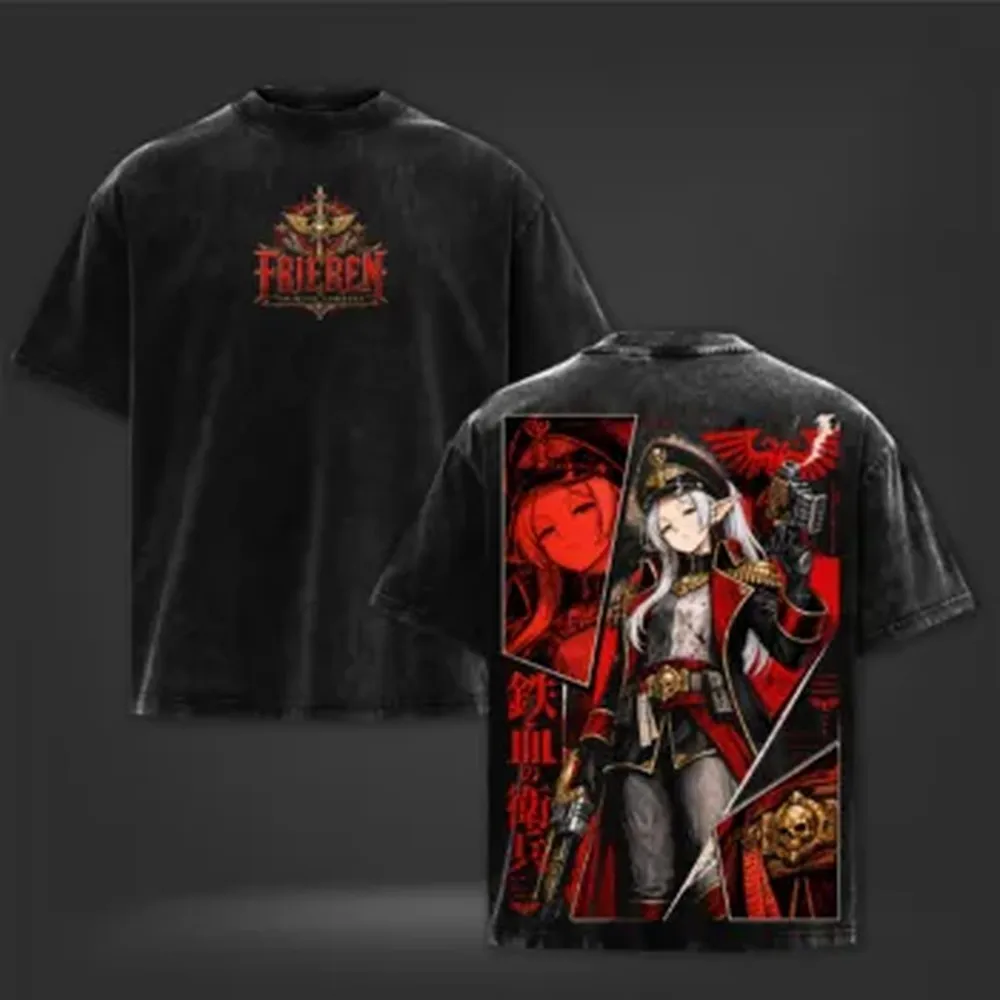 Anime Frieren Fashion T-shirt Harajuku Vintage Washed T Shirt Men Women Clothing Summer Casual High Quality Cotton Tees Clothes