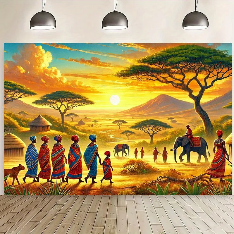 2D Plane - 2D plane banner, 1 vibrant African cultural polymer background banner - Sunset scene