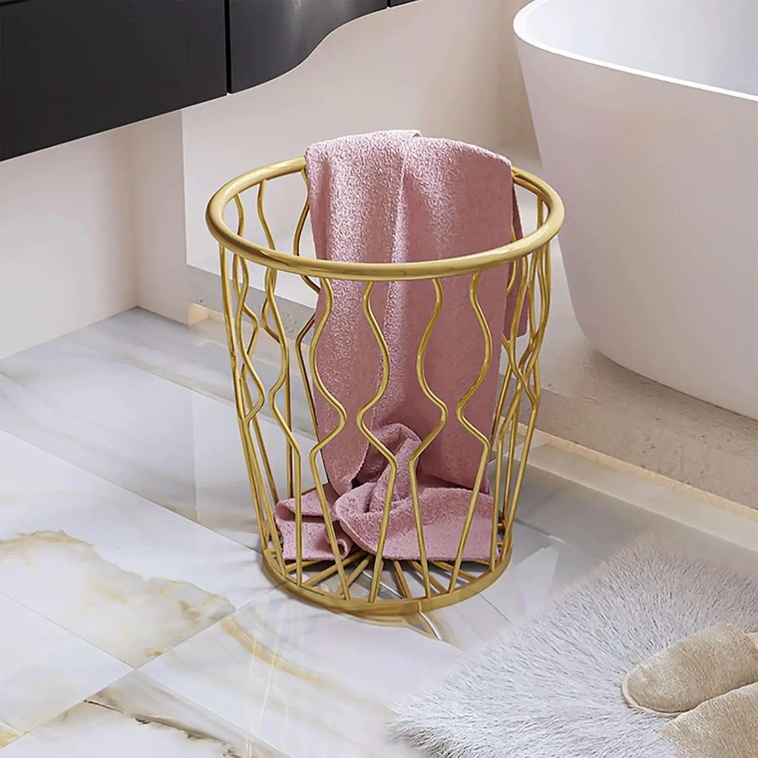 

Золотая корзина для белья из металлической проволоки, подставка для хранения ковриков для йоги