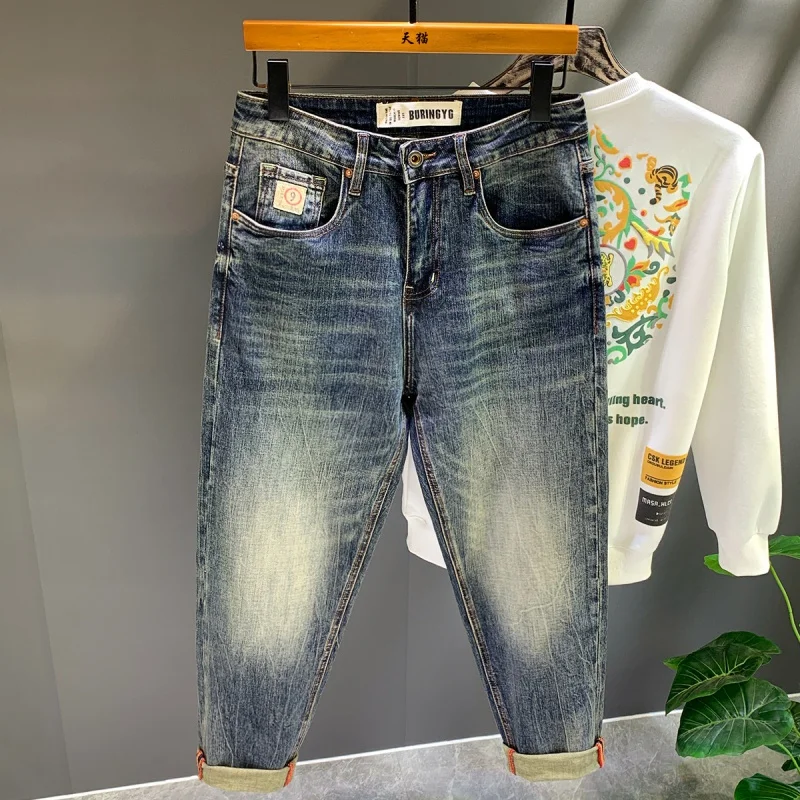 

2024 High Street Retro Trendy Men's Jeans Spring and Autumn Loose Large Size Harem Stretch Casual All-Matching Hip Hop Trousers