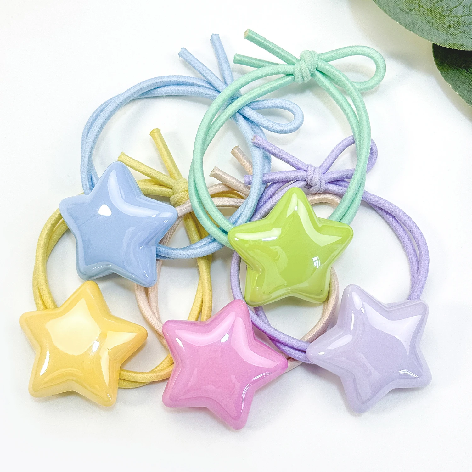 2/5PCS Candy Color Star Elastic Hair Bands For Girl Cute Kawaii Fancy Ponytail Holder Ties Braid Rubber Ties Headwear