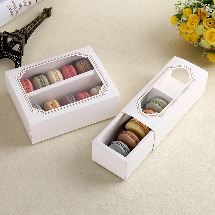 10/20/30Pcs White Macaron Box with Transparent Window Dessert Macarons Pastry Packaging Boxes in 2 Sizes