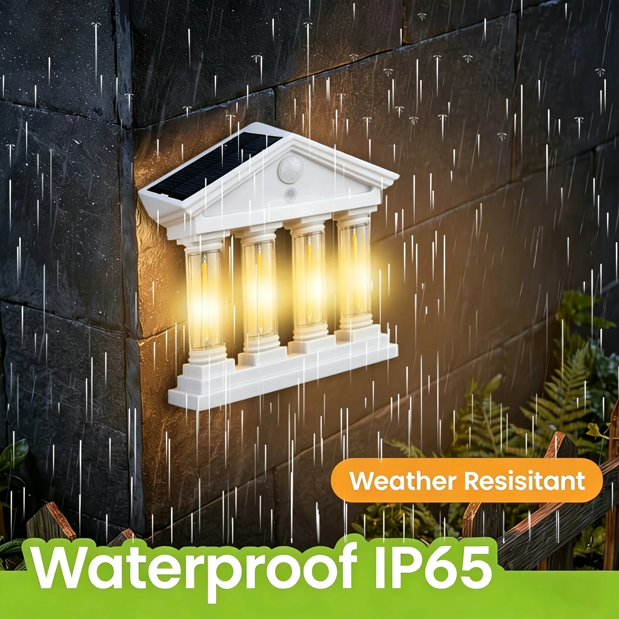 Outdoor Waterproof Motion Sensor Wall Lights Vintage Villa Solar Powered Auto On Off Warm Glow for Garden Porch Patio Fence Plug and Play Installation Semi Recessed
