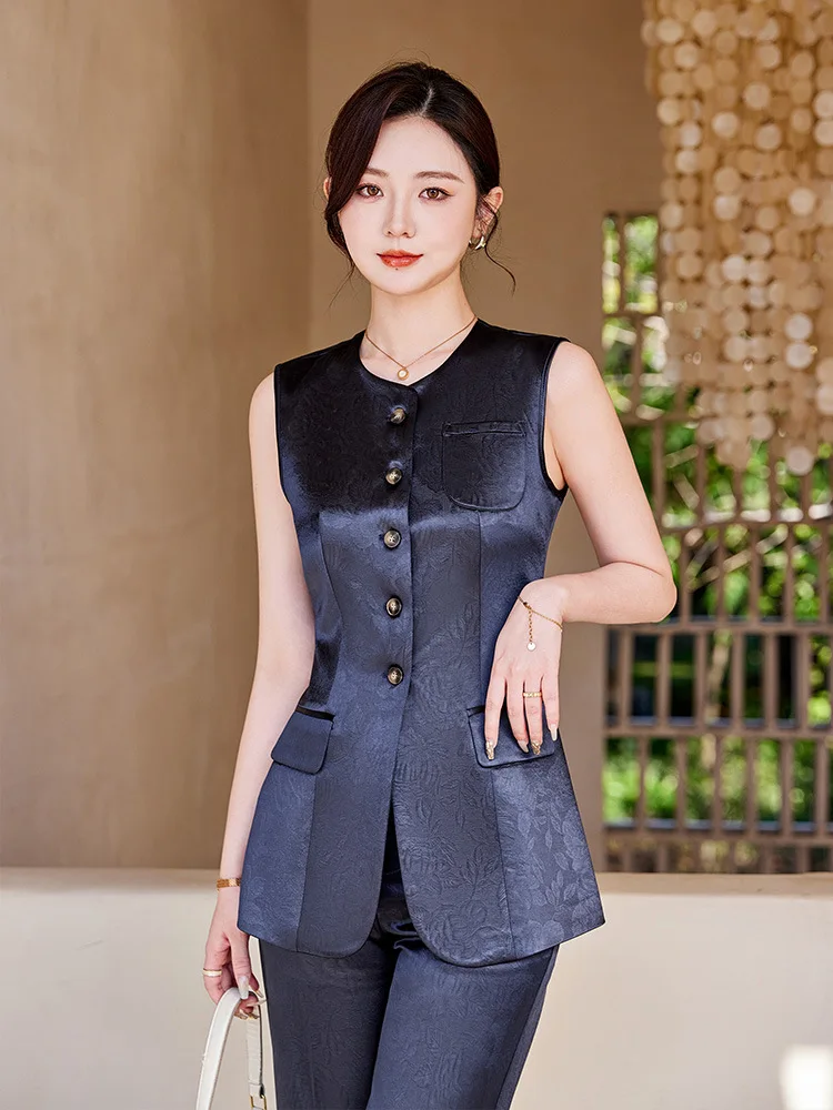 

Весенне-осенний новый универсальный утягивающий топ на бретелях в западном стиле, однобортный универсальный утягивающий костюм, жилет без рукавов, куртка