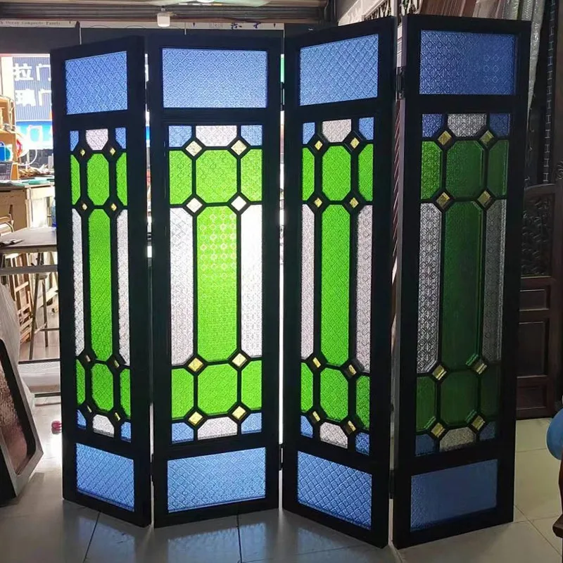Window screen colored begonia glass retro Republic of China style old-fashioned flower window partition background wall