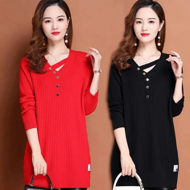 M-6XL Large Size Women Knitting Sweater And Pullover 2023 New Female Fashion High-end Mid length Wool Knitted Sweaters