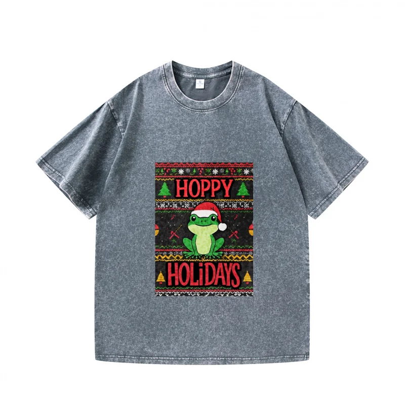 

Мужская футболка серого цвета с рождественским динозавром, Hoppy Holidays Ugly Sweater Style, праздничная праздничная одежда для вечеринок