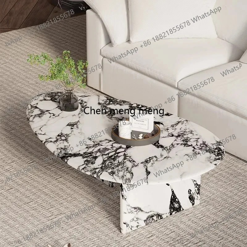 

2025 French Cream Coffee Table - Calacatta Gold Vein Marble Irregular Shape, Luxury Small Living Room Centerpiece