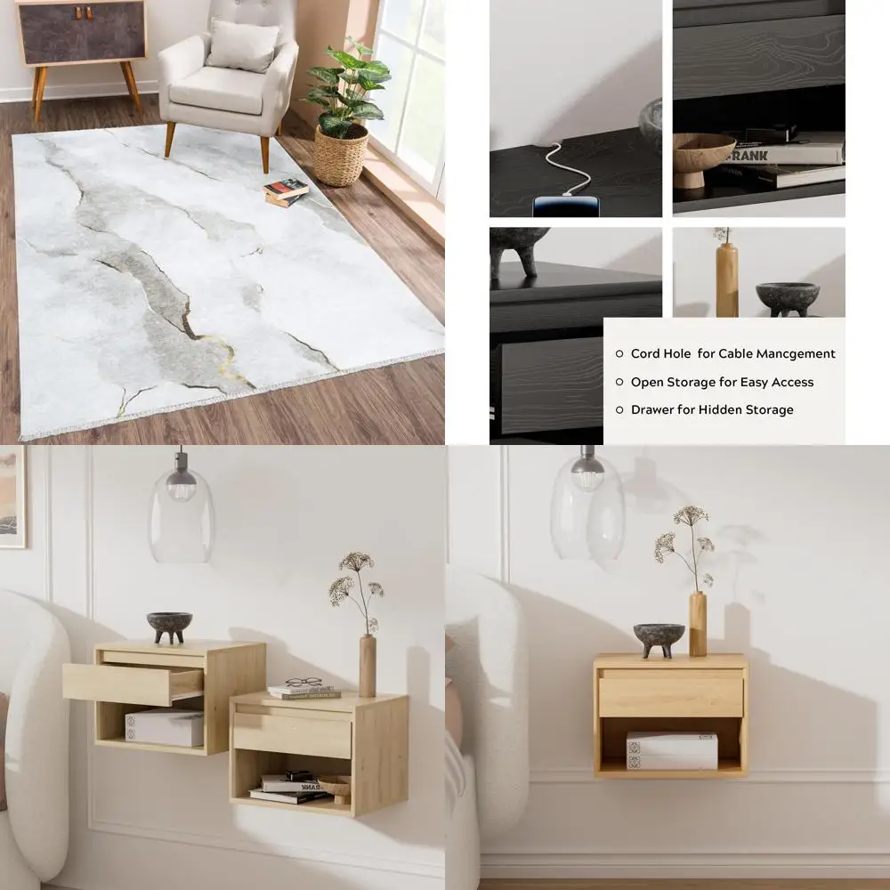 

Washable Non-Slip 6x9 Modern Abstract Area Rug - Ivory/Gold for Living Room, Bedroom, Dining Room, and Kitchen