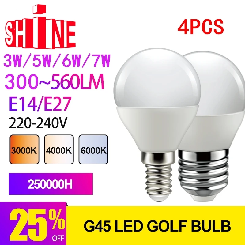 

4PCS Led Bulb G45 3W 5W 6W 7W E14 E27 3000K 4000K 6000K Warm Cold Lampada 220V -240V Lamp Bombillas For Home Decoration Office