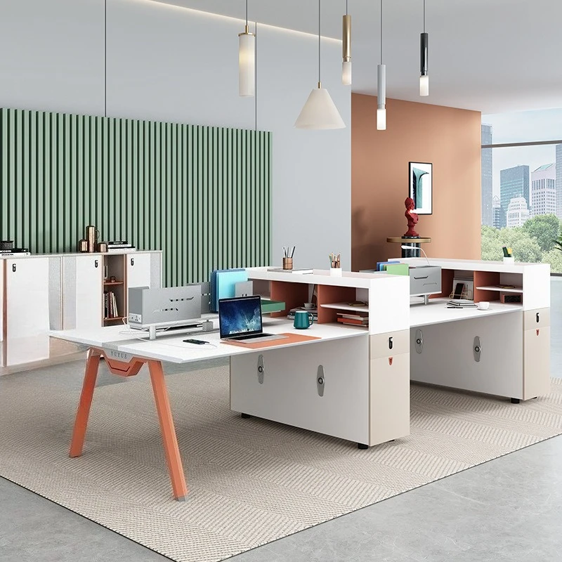 Office desk and chair combination simple modern financial booth 2 people 4 people staff computer desk workstation table