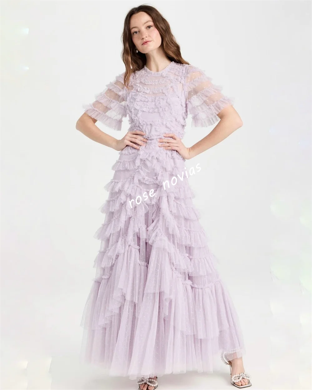 فساتين طويلة مخصصة بطيات متدرجة على شكل حرف a ورقبة دائرية مناسبة مخصصة للحفلات الراقصة امرأة أنيقة لحفلات الزفاف وحفلات العودة للوطن جودة عالية #2