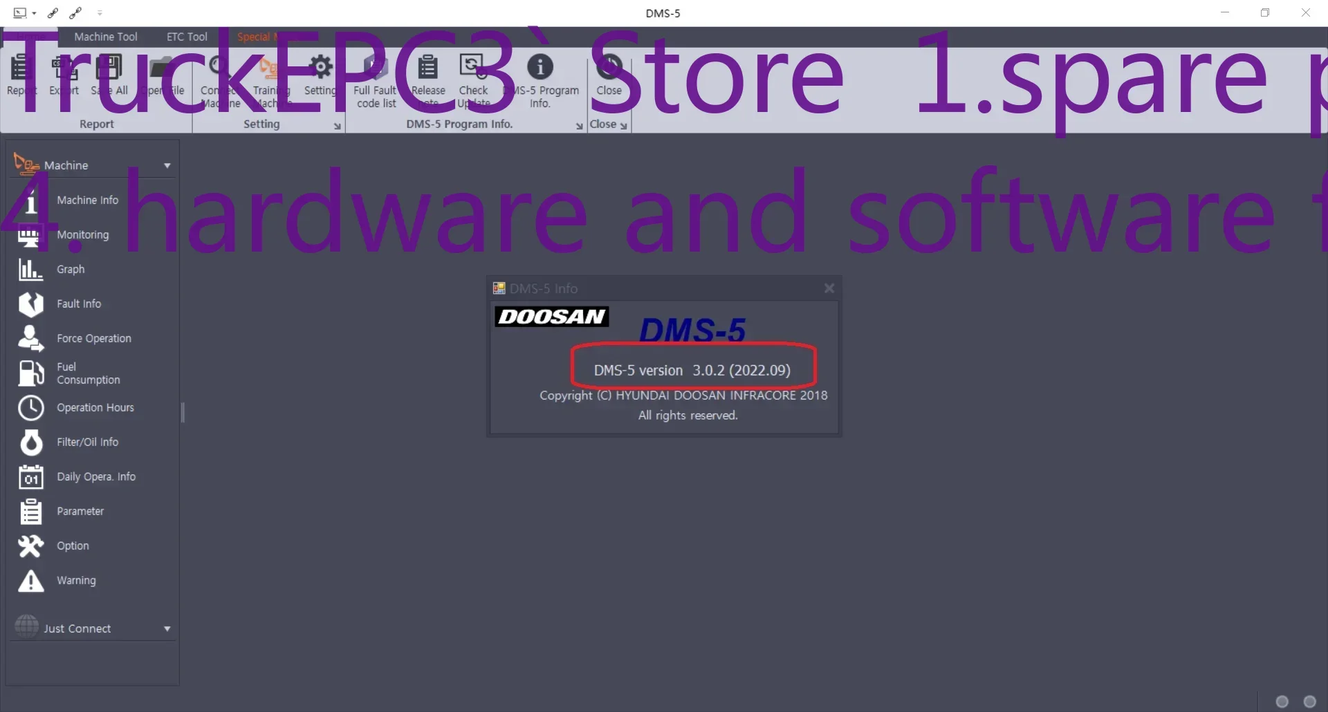 برنامج مراقبة الحفارات/الجرافة ذات العجلات TruckEPC3 Doosan DMS-5 v3.2.6 الوضع الخاص [06.2025]
