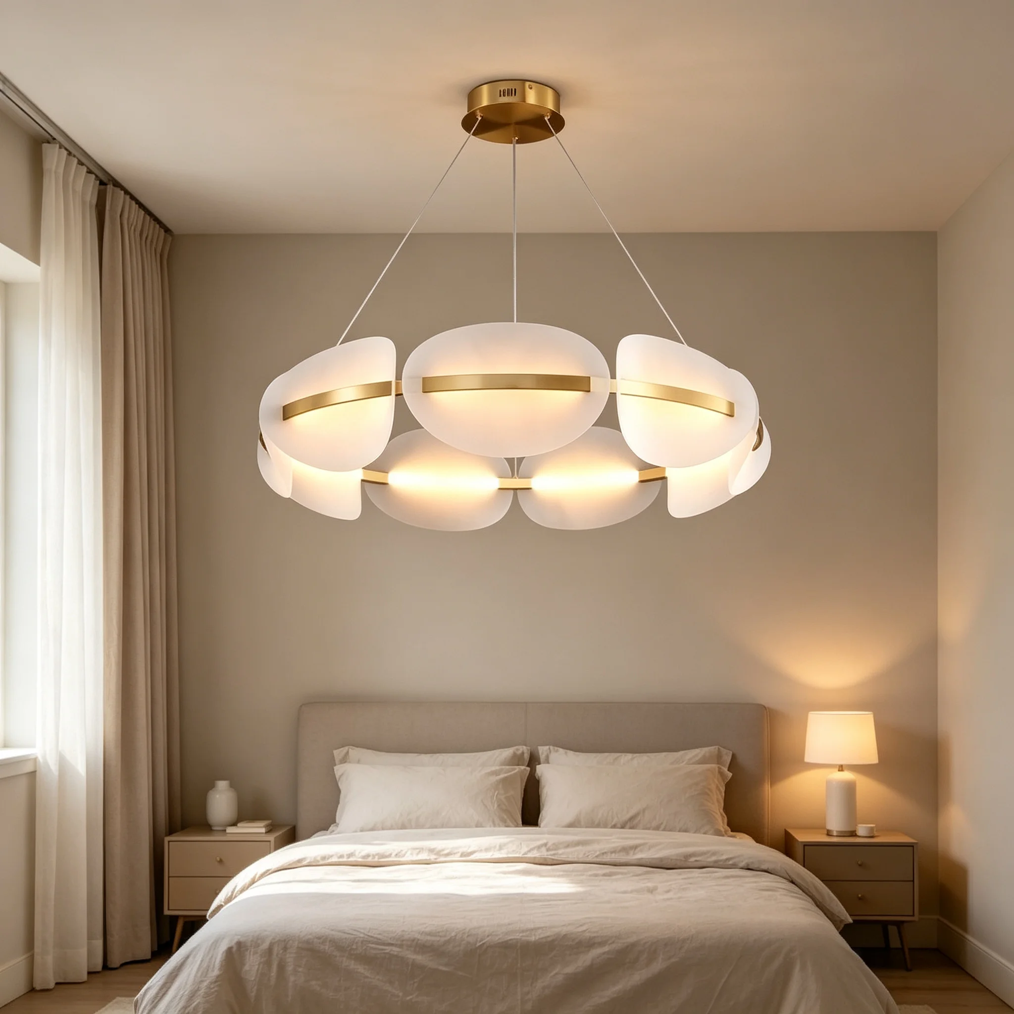 Nordic Round Acrylic Petals Pendant Lights Living Room Decor Main Chandeliers Bedroom Hanging Lamps Home Modern Indoor Lighting