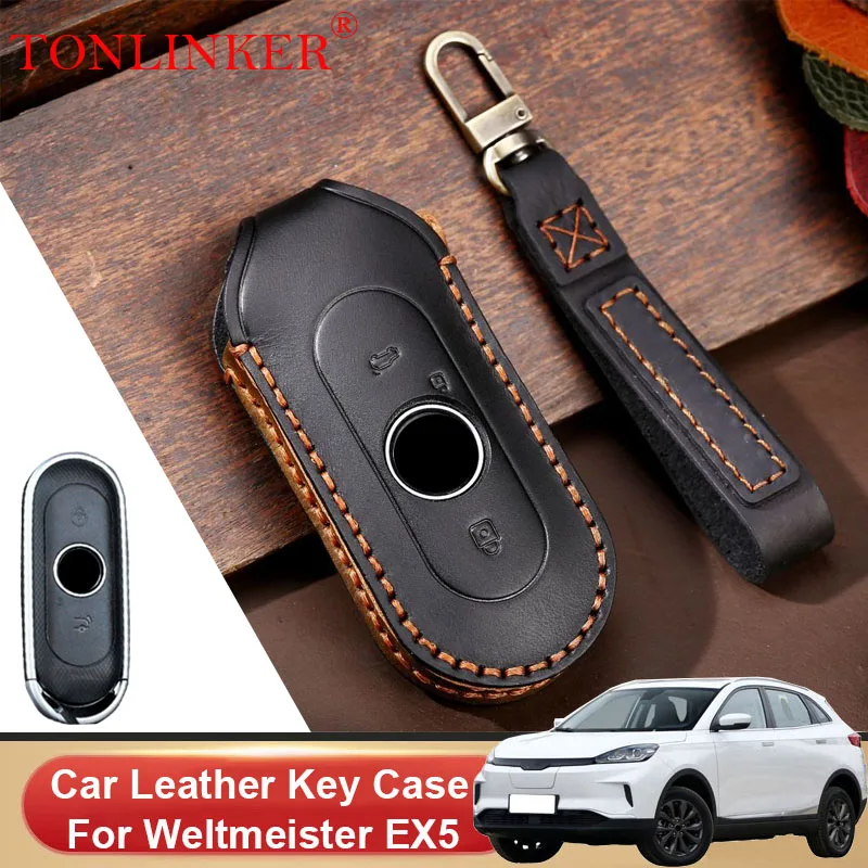 

TONLINKER Car Dedicated Leather Key Case For Weltmeister EX5 EX5-Z 2020 2021 2022 2023- Holder Shell Remote Keychain Accessories