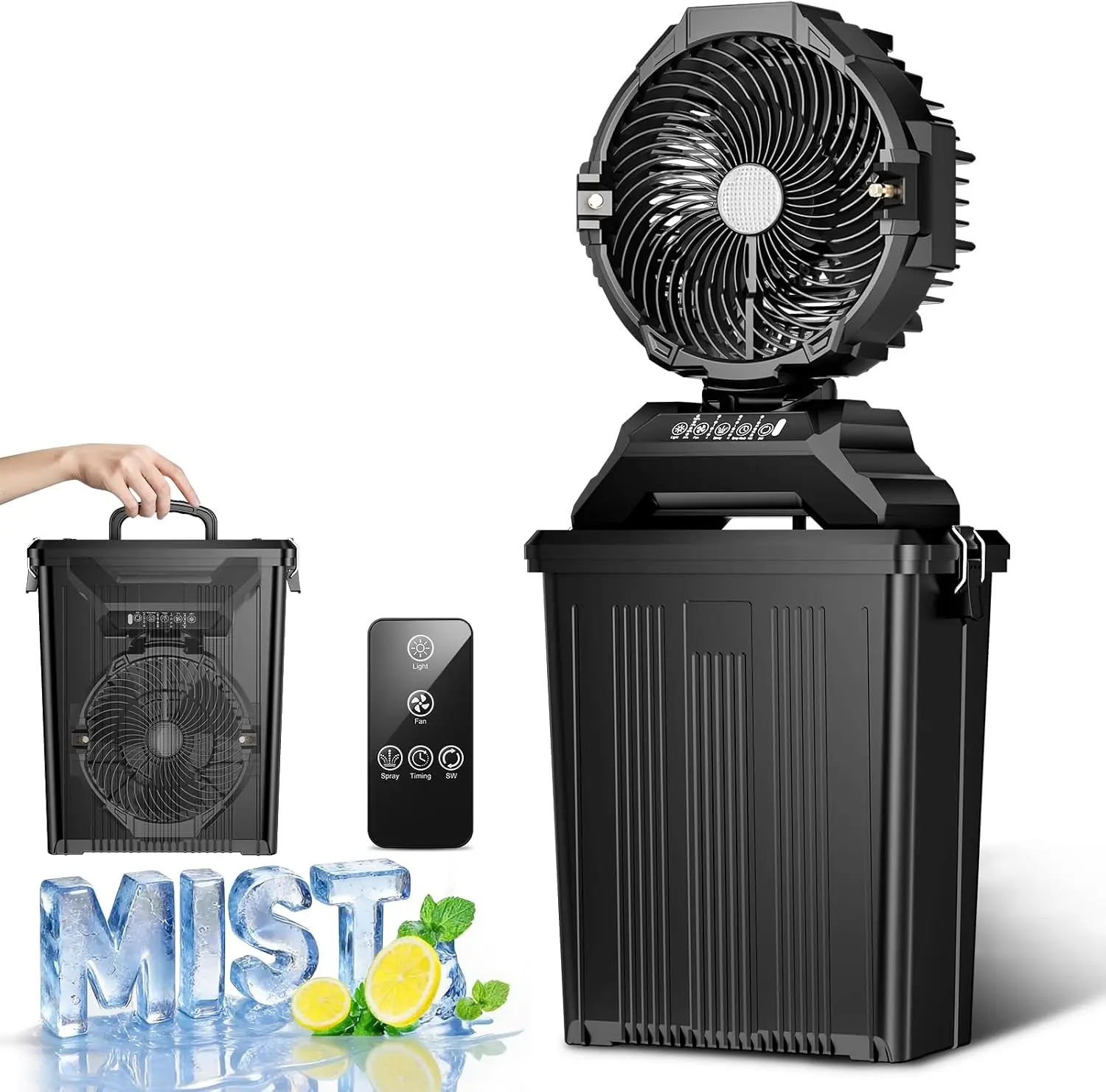 

Portable Misting Fan for Outside,40000mAh Rechargeable Camping Mister Fan,15L Cooling Fan with Remote,Ice Fan with 4 Spray