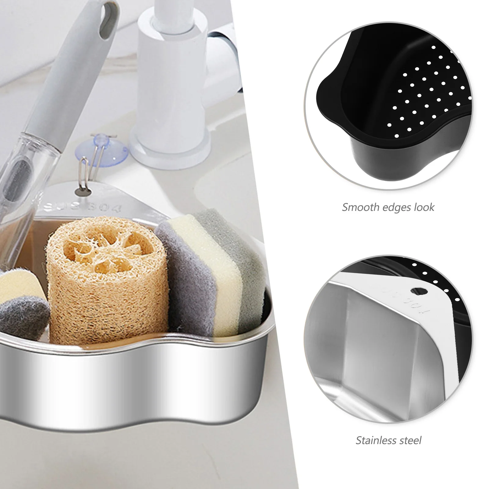 

2pcs Stainless Stainless Steel Sink Basket Steel Sink Storage Rack Triangular Kitchen Fruit Draining Basket Vegetable Container
