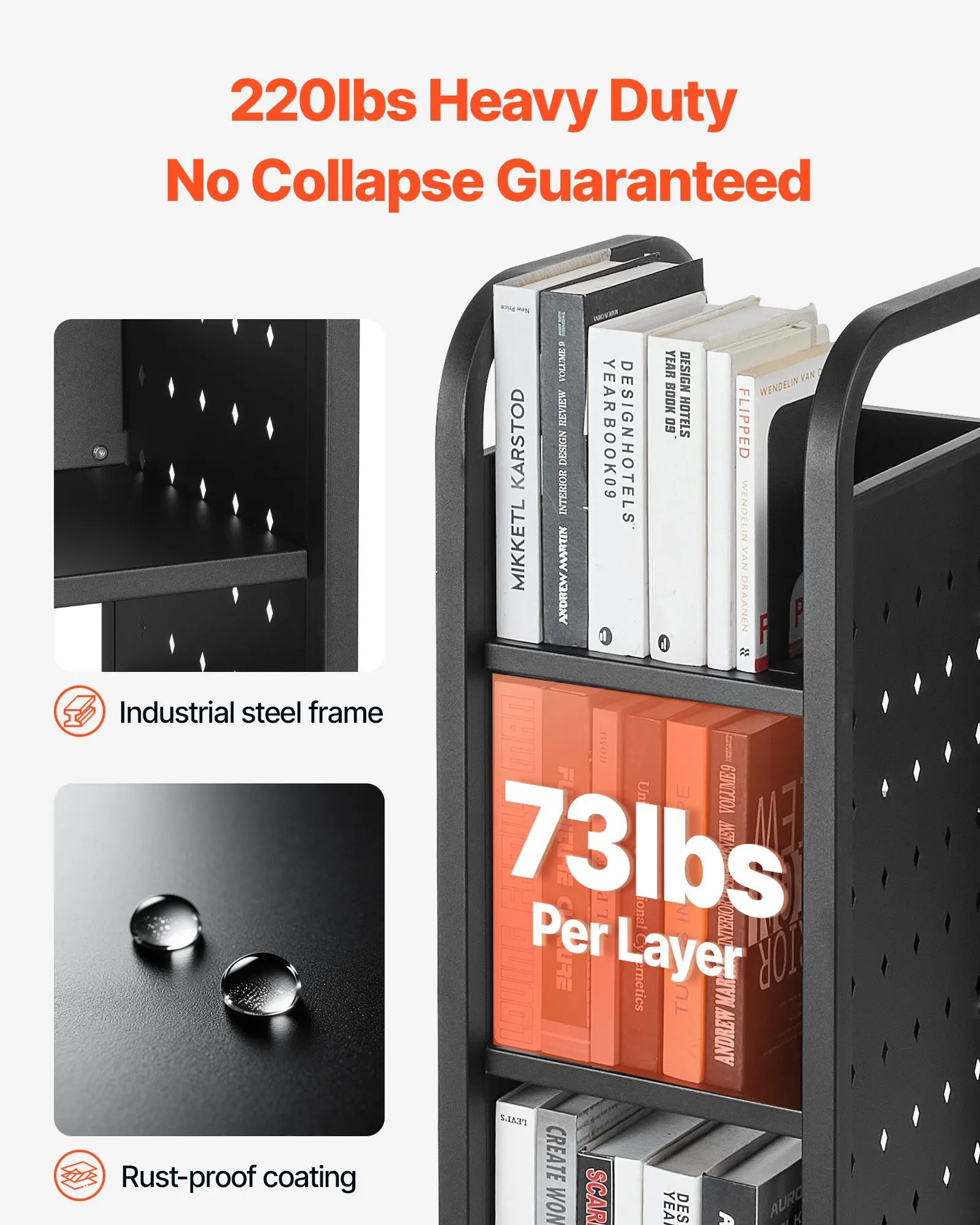 

Передвижная библиотечная тележка для книг, грузоподъемность 220 фунтов, размеры 12,6 x 13,8 x 36,8 дюймов, односторонние L-образные полки с высотой 2 дюйма.