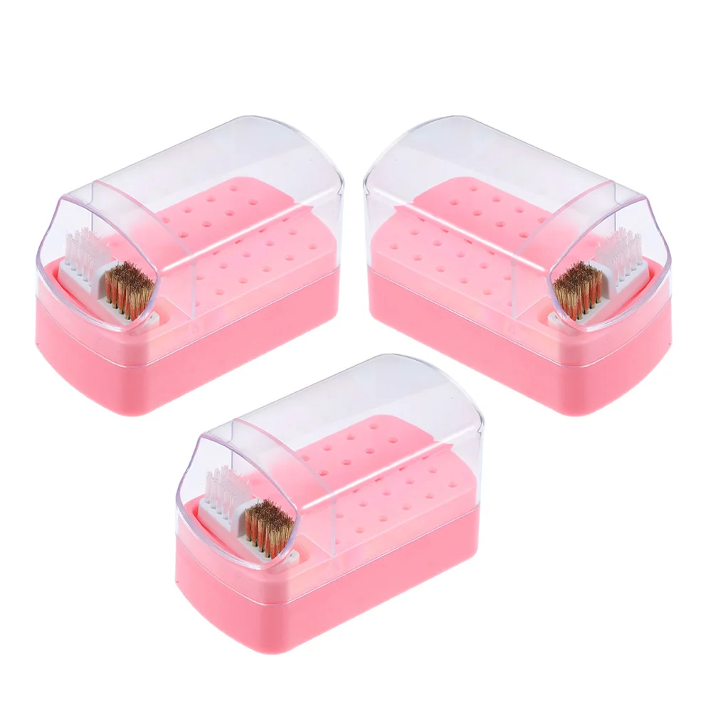 3 قطعة مانيكير لقمة ثقب صندوق حامل 30 ثقوب المحمولة مسمار مثقاب الخشب المنظم حامل مع فرشاة تنظيف لتخزين مكتب الأظافر