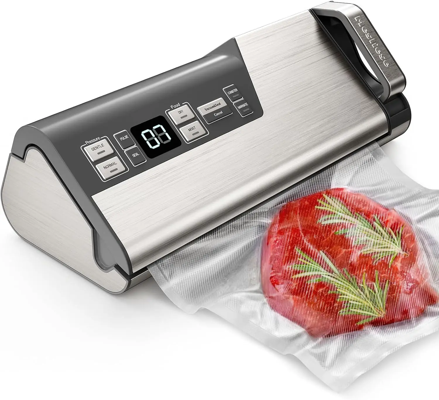 

Vacuum Sealer Machine, Powerful 95kPa 140W One Hand Operation Food Sealer, Double Seal Strip with Build-in Cutter &amp