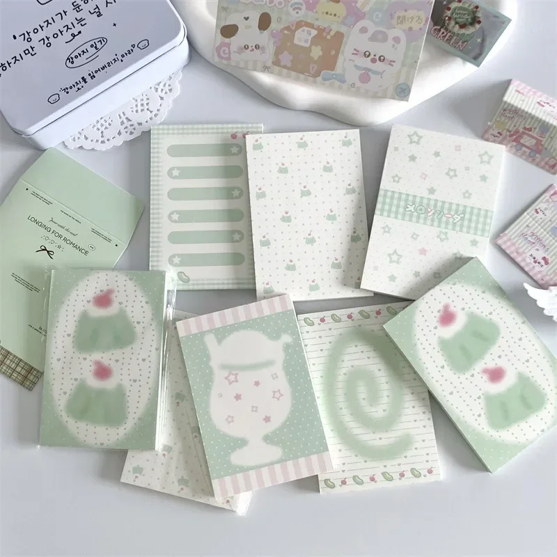 

Korean INS Fresh Light Green Memo Pad Cute Student Loose Leaf Message Notepad Girl Mini Pocket Planner Scrapbook Material Paper