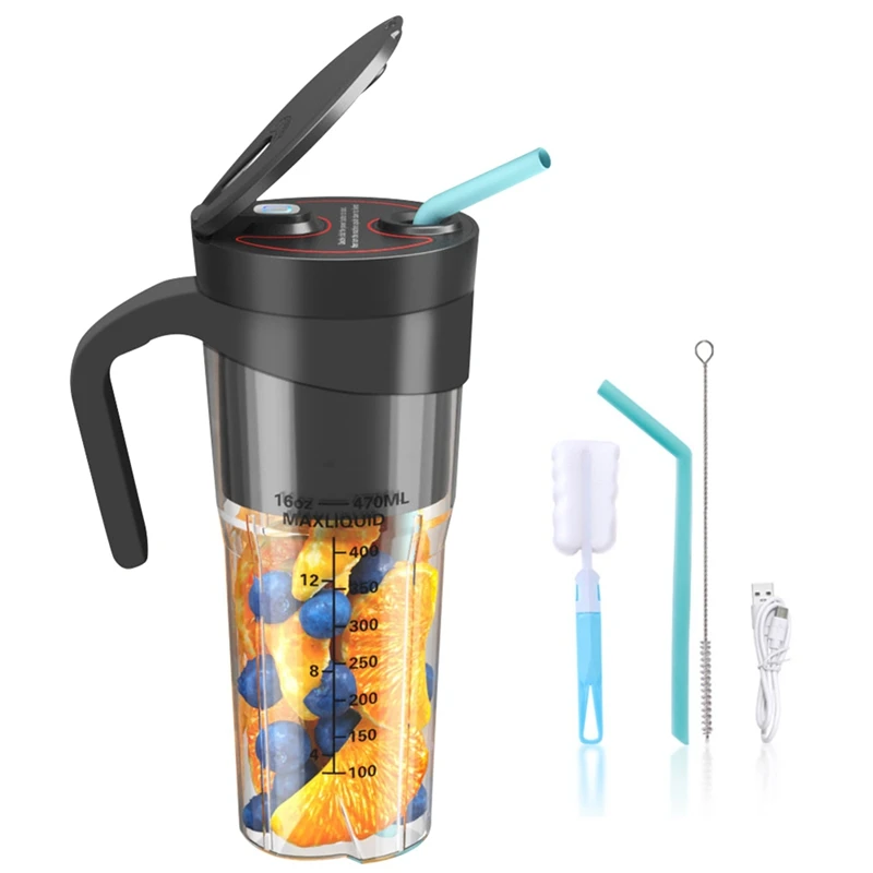 Portable Personal Blender For Shakes And Smoothies Blender With 6 Blades USB Rechargeable Handle And Straw Lid Blender