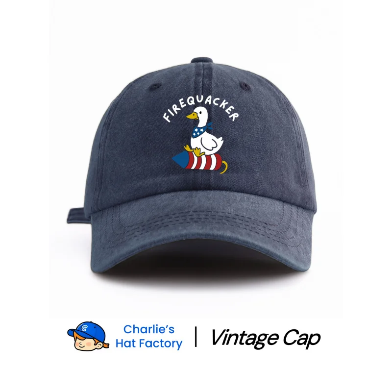 1 pc FIREQUACKER Print Washed Baseball Cap, Classic Casual Stylish Vintage Soft Sweatband Adjustable Size Lightweight