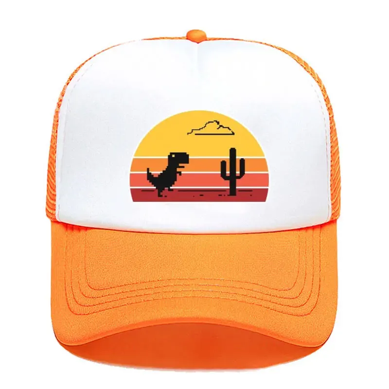 Sunset Offline Dinosaur Unisex Mesh Net Caps Chrome Disconnected Internet Dinosaur Baseball Caps Pixel Cloud Cactus Trucker Hats