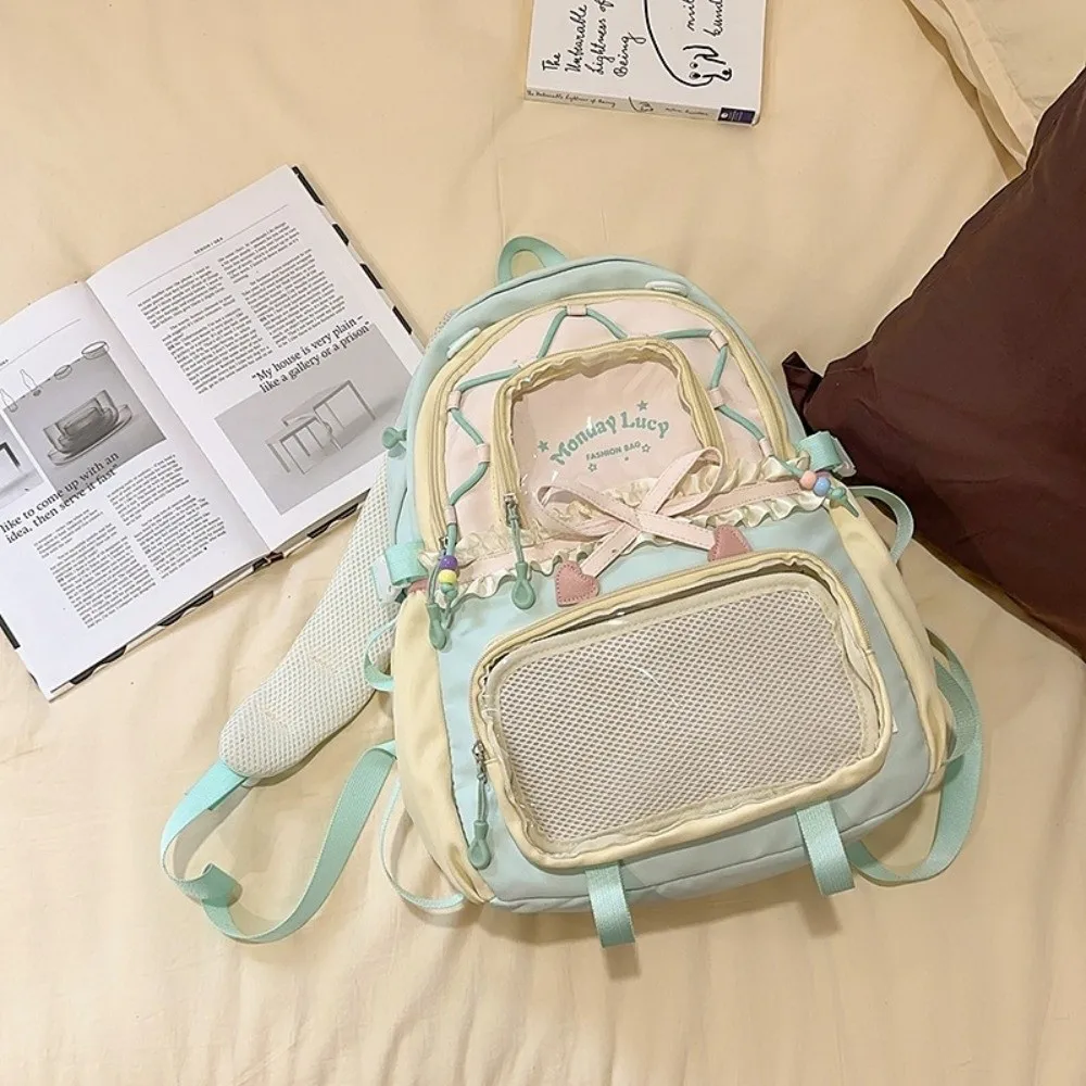 Stylish Clear Pockets Ita Backpack with Bows Ruffles Big Ruffles Itabag Large Capacity Pin Display Backpack Back To School