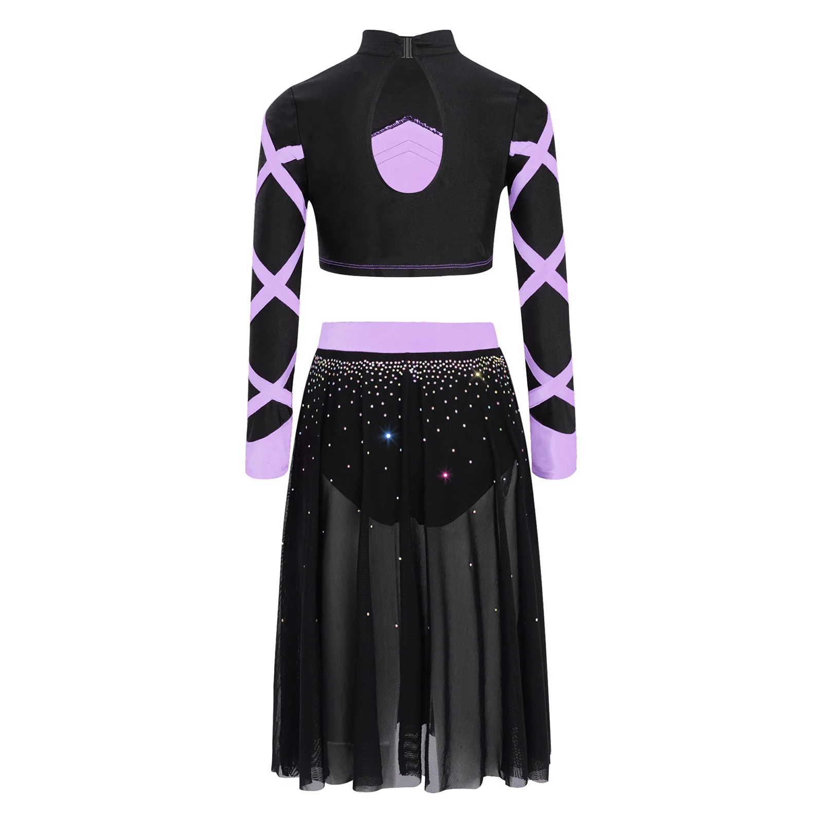 Vestido de patinaje artístico para niños, Top corto de malla transparente con falda Irregular, traje moderno de Ballet para niñas, disfraz de actuación de danza lírica