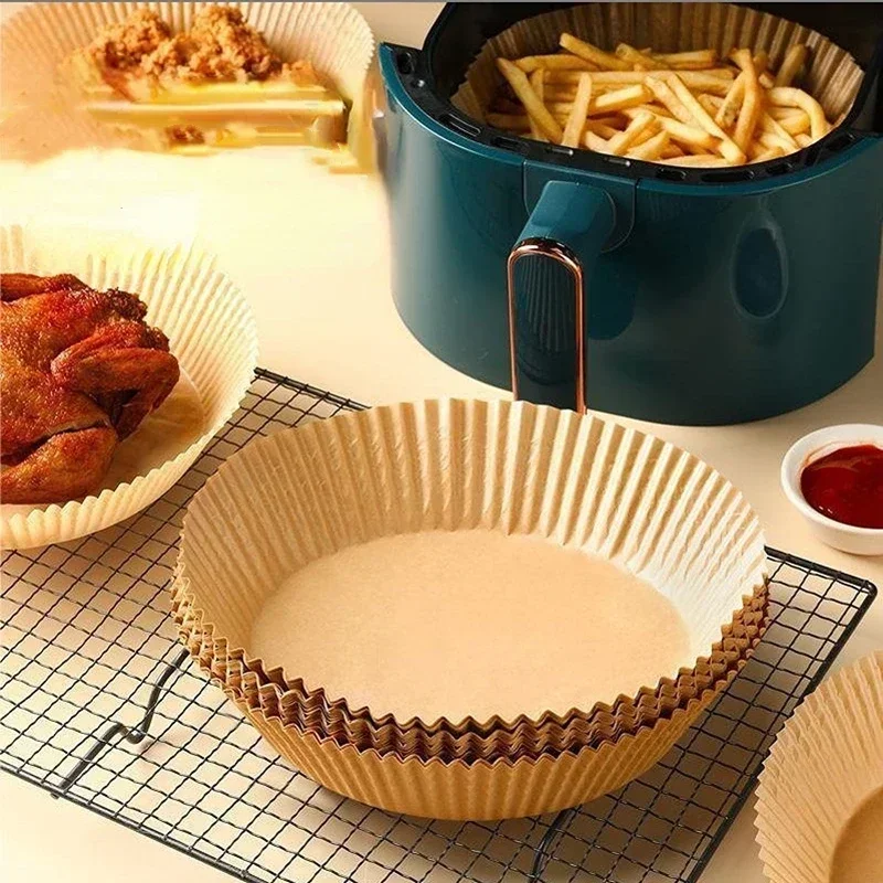 50/100pcs Air Fryer Disposable Paper Square Round Non-Stick Baking Paper Barbecue Mat Kitchen Oven Oil Absorbing Paper Tool