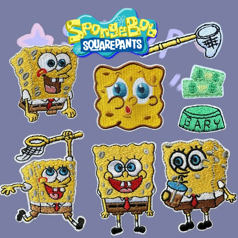 SpongeBob Anime Embroidery Patch Ironing Clothing Thermoadhesive Sewing for Kids Cartoon DIY Patches on Clothes Garment Gifts