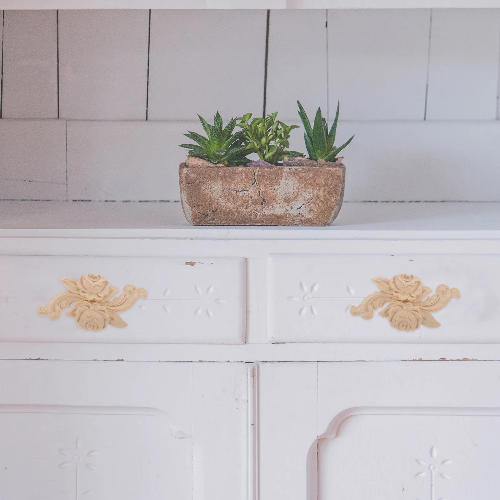 4Pcs Ukiran Kayu Motif Mawar Tanpa Cat Dekorasi Furnitur Pintu Lemari Hiasan Dinding Ukiran Onlay Applique