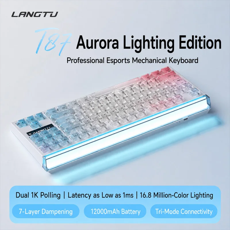 Langtu T87Ultra Tri Mode Mechanical Keyboard 87 Keys Gasket Structure Wireless Bluetooth Wired 12000mAh Gaming Keyboard