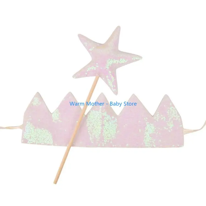 Properti Fotografi Tongkat Peri Ikat Kepala Mahkota Berkilau untuk Pertunjukan Panggung Acara 57QE