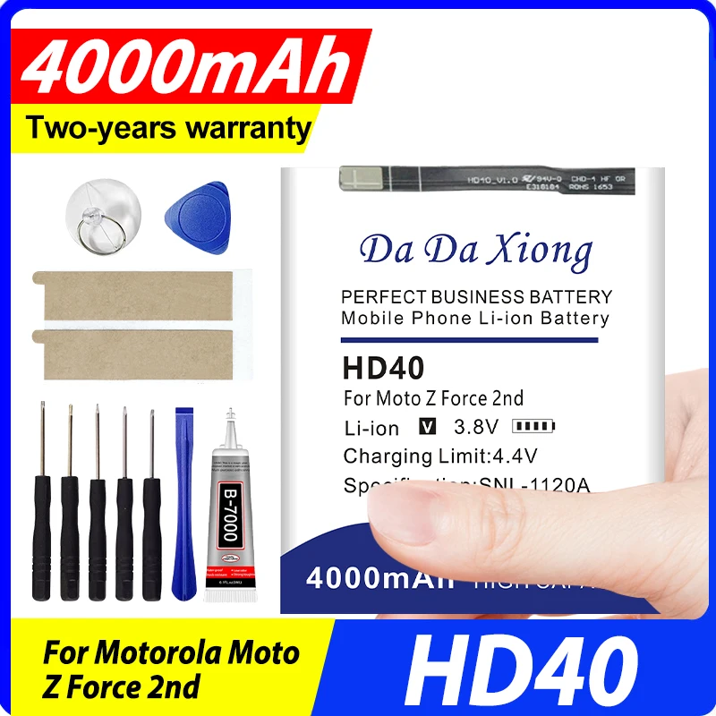 Batería HD40 de 4000mAh para Motorola Moto Z2 Force XT1789-01 XT1789-03 XT1789-05, baterías para teléfonos móviles + herramientas