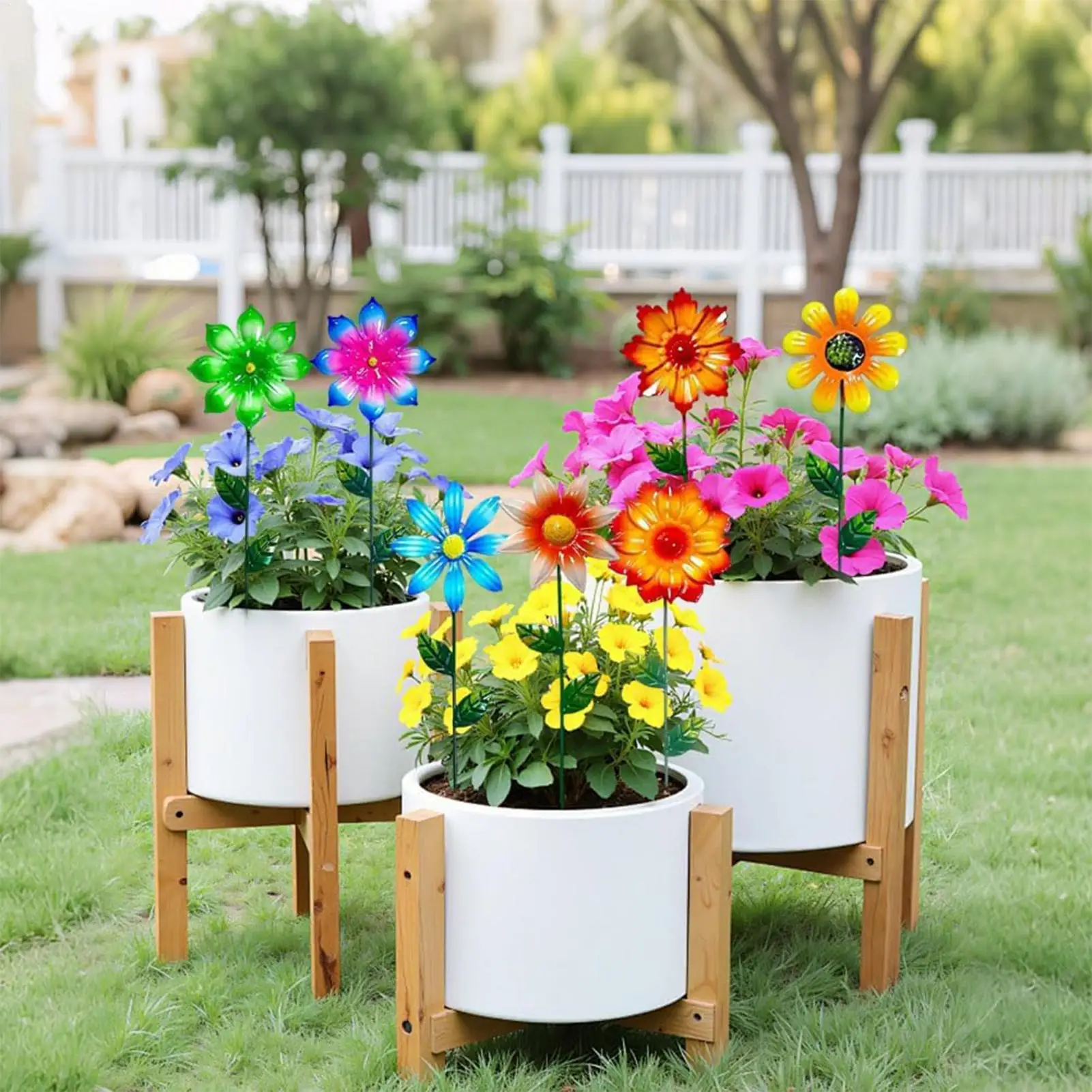 Garden Decor Stakes 7 Pieces Metal Weatherproof Flower Yard Decorations Outdoor Stakes For Landscape Lawn Ornaments Ground