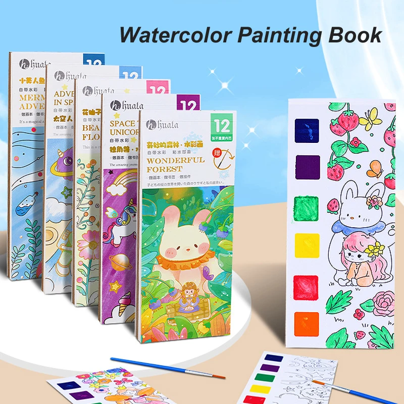 

12/20 Sheets Portable Coloring Book Children Watercolor Painting Book Kids Gouache Graffiti Picture Coloring Drawing Toys Gifts