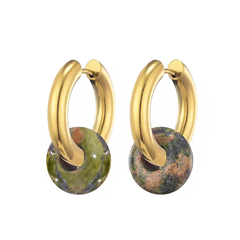 Klassische Mode Naturstein Runde Perle Creolen Frau Türkisen 3,0mm Dicke Edelstahl Ohr Schnalle Ohrringe Schmuck – Detail 21