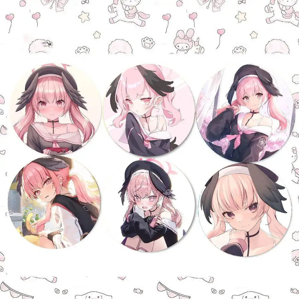 Shimoe Koharu Anime Game B-Blue Archive Badge Tinplate Meme Round Brooch For Hat Bag Creative Lapel Jewelry Accessories Gifts