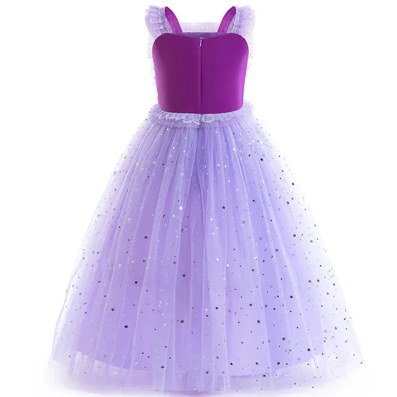 رابونزيل ستار الترتر شبكة ثوب الفتيات تأثيري الأميرة الأرجواني فستان بلا أكمام الاطفال عيد ميلاد الحدث مهرجان زي حفلة تنكرية