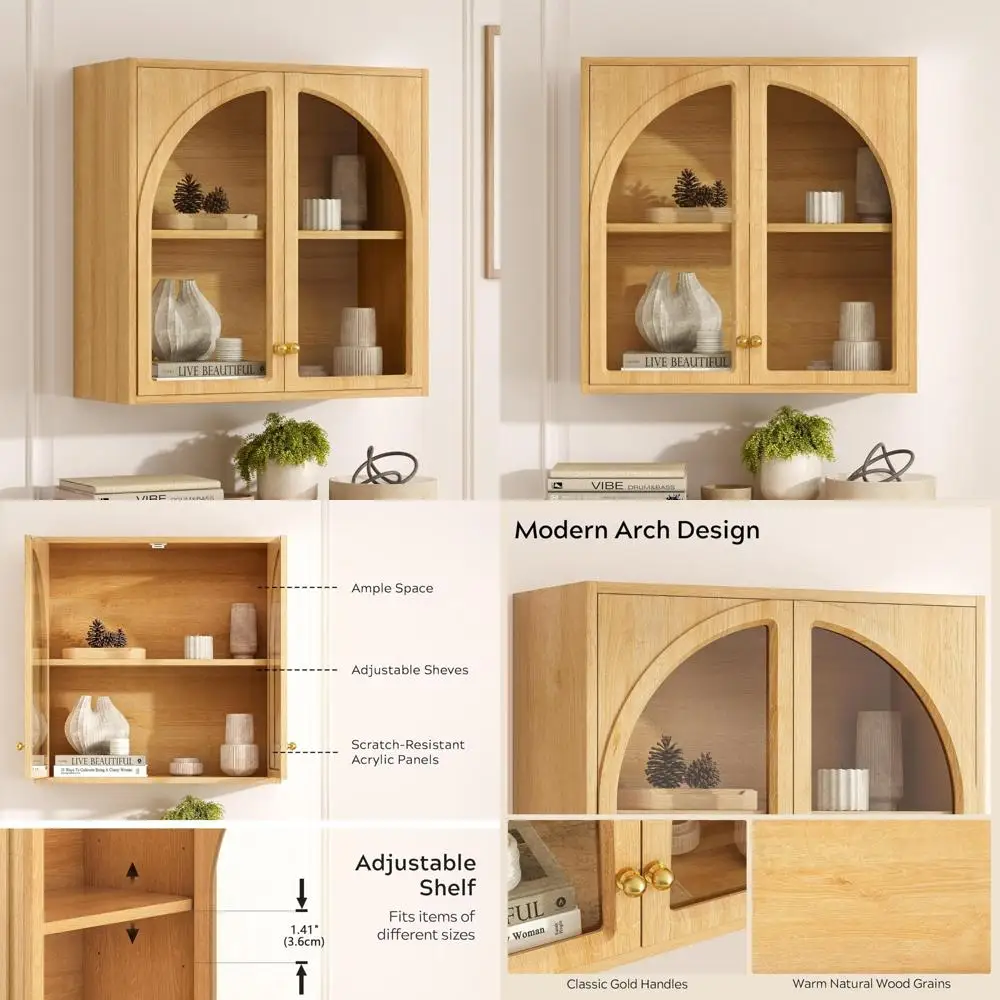 خزانة تخزين فوق الحوض مع باب أكريليك مقوس ورف قابل للتعديل