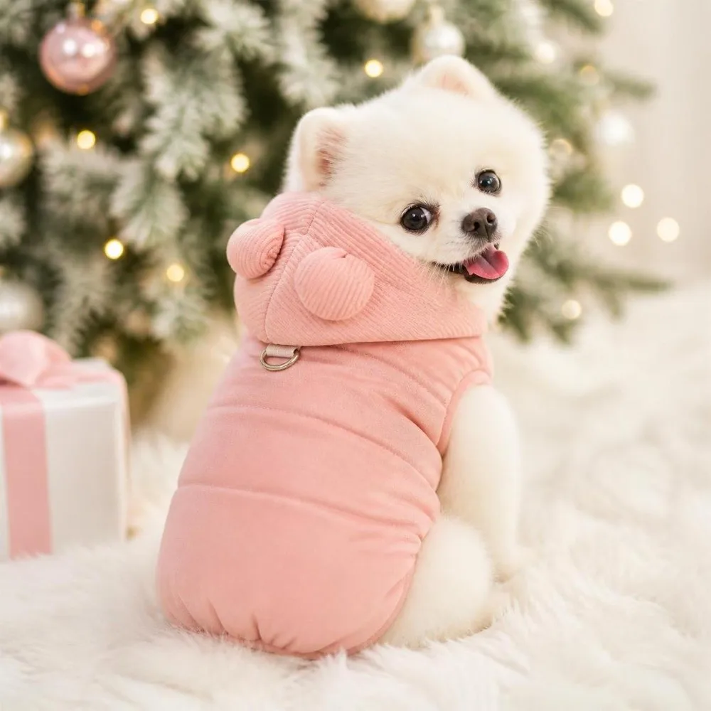 Modische Winter-Hundekleidung, winddichte, verdickte Hunde-Wanderjacke mit niedlichem Hut, Hundeweste für kleine und mittelgroße Hunde. – Detail 10