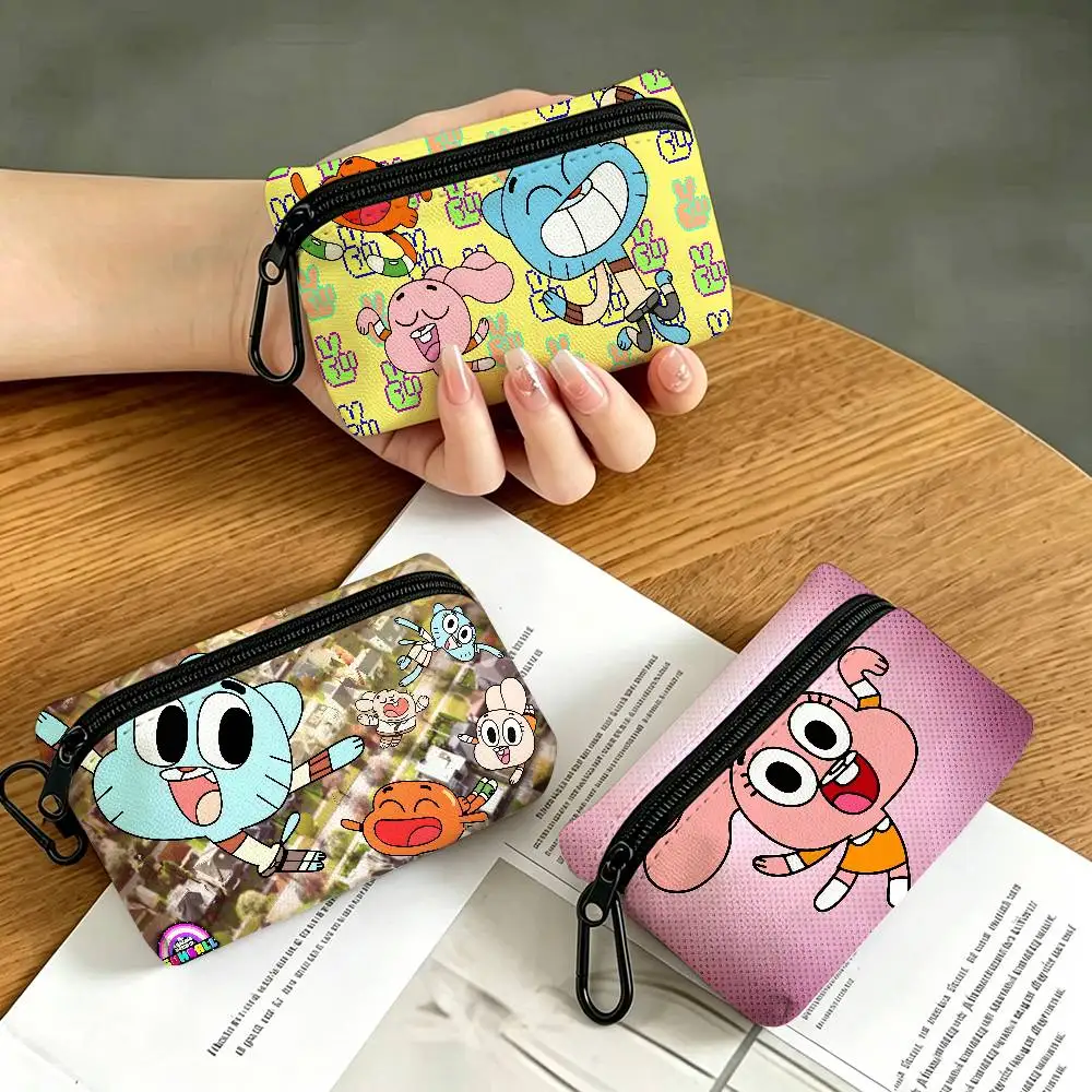 T-Amazing-World-Of-Gumball-Cartoon Waterproof Oxford Cloth Zipper Wallet Portable Hanging Small Coin Purse For Travel