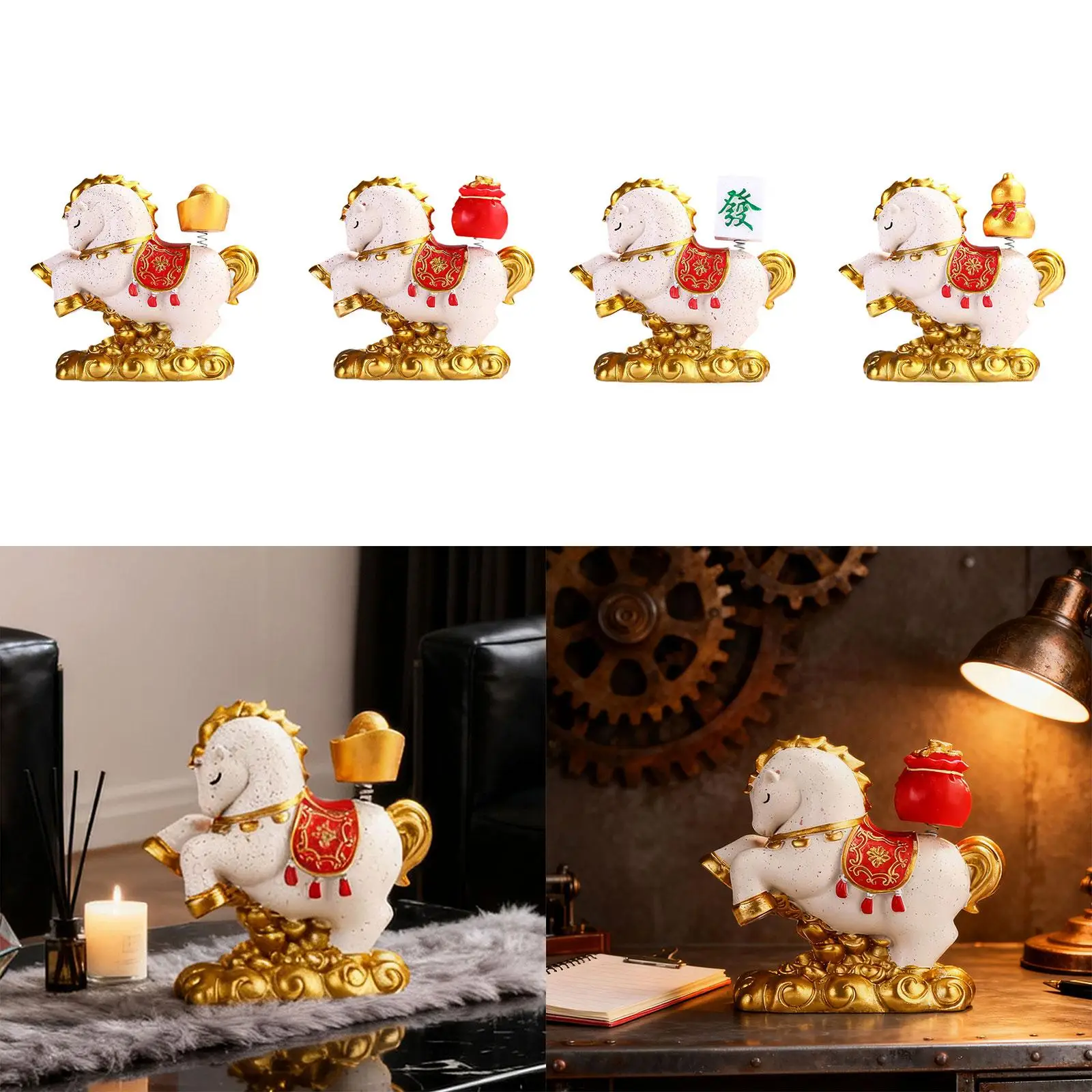 

Фигурка лошади, настольное украшение из смолы, миниатюрная статуя животного, китайская фигурка фэн-шуй для камина, патио, балкона