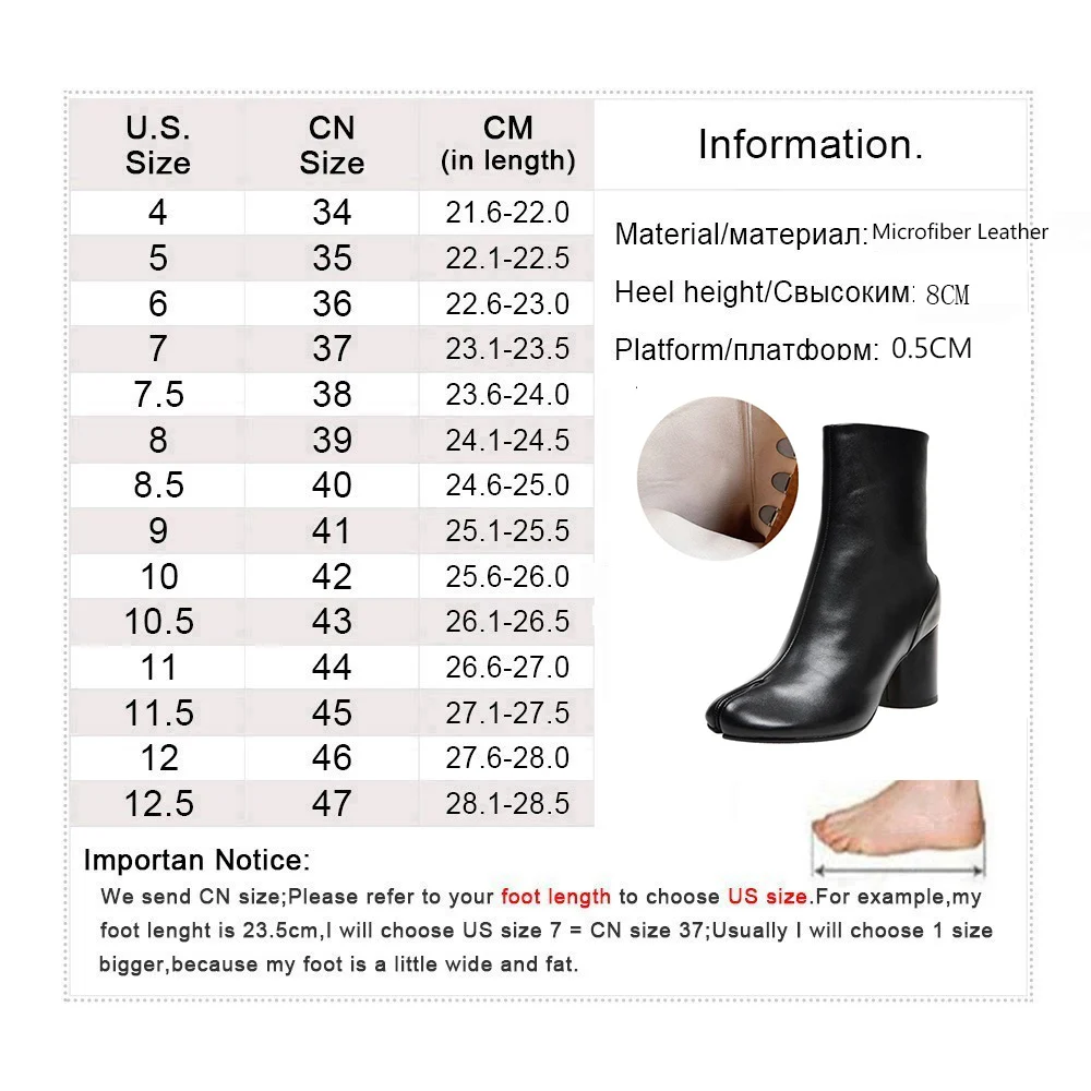 New Brand Design Tabi Boots Women Round High Heels Woman Shoes Fashion Split Toe Ankle Boots Women Botas De Mujer Zapatos Mujer