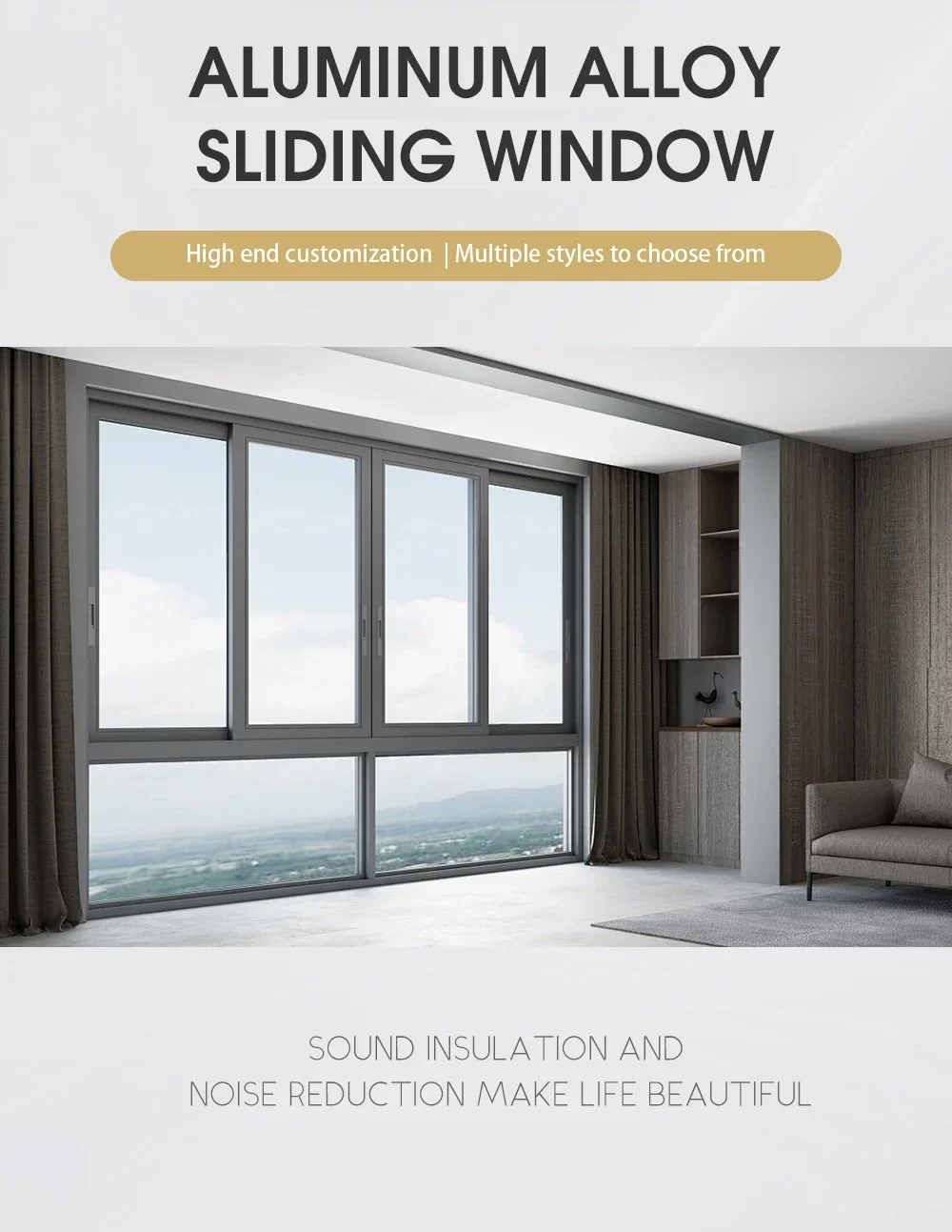 Soundproof Sliding Window Aluminum Alloy Bedroom Living Room Kitchen Hotel Apartment Vertical