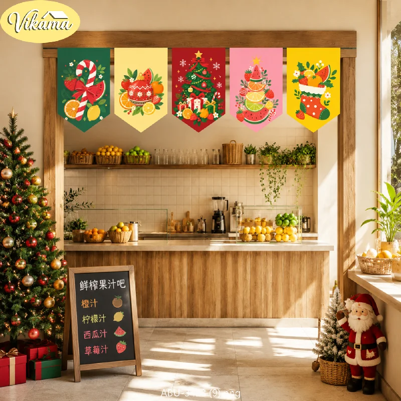 VIKAMA Tropical Fruit Christmas Pennant Bunting Christmas Tree Pennant Bunting Wall Door Frame Festive Party Decorations