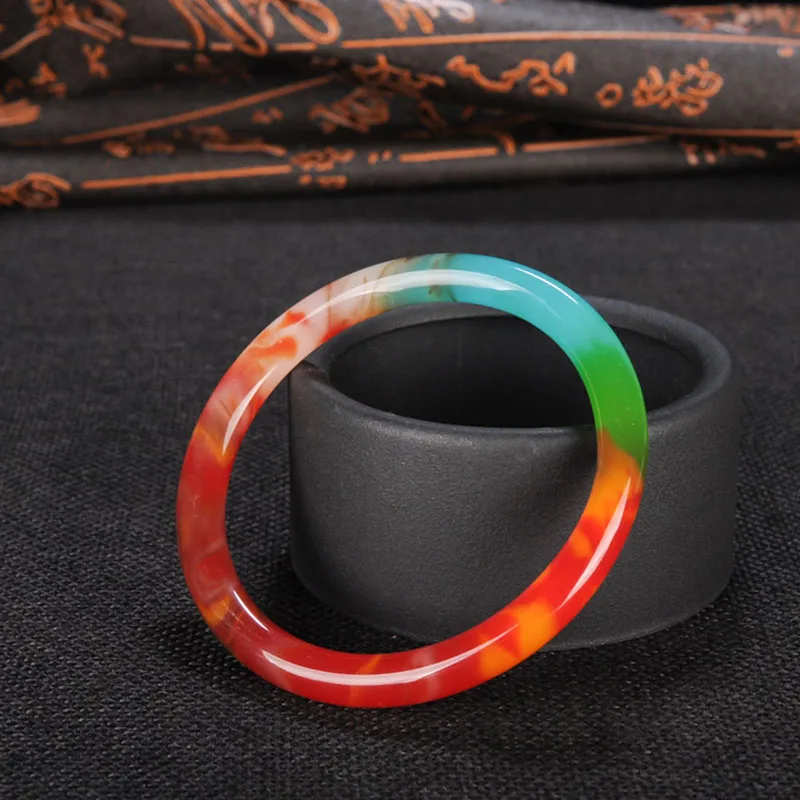 Natural Multicolour Jade Bangle Bracelet Genuine Hand-Carved Charm Jadeite Jewelry Fashion Accessories Amulet for Men Women Gift