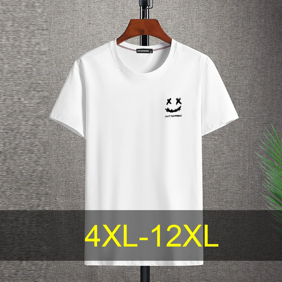 

10XL 12 XL Plus Size T Shirt Men Summer Short Sleeve T-shirt Smiling Face Print Tops Tees Male Big Size 12XL Tshirt Black White